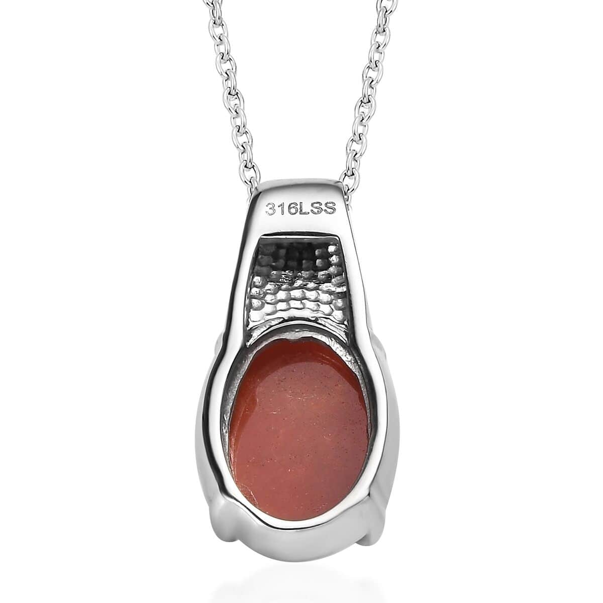 Red Jade (D) 7.25 ctw Pendant Necklace 20 Inches in Stainless Steel  image number 4