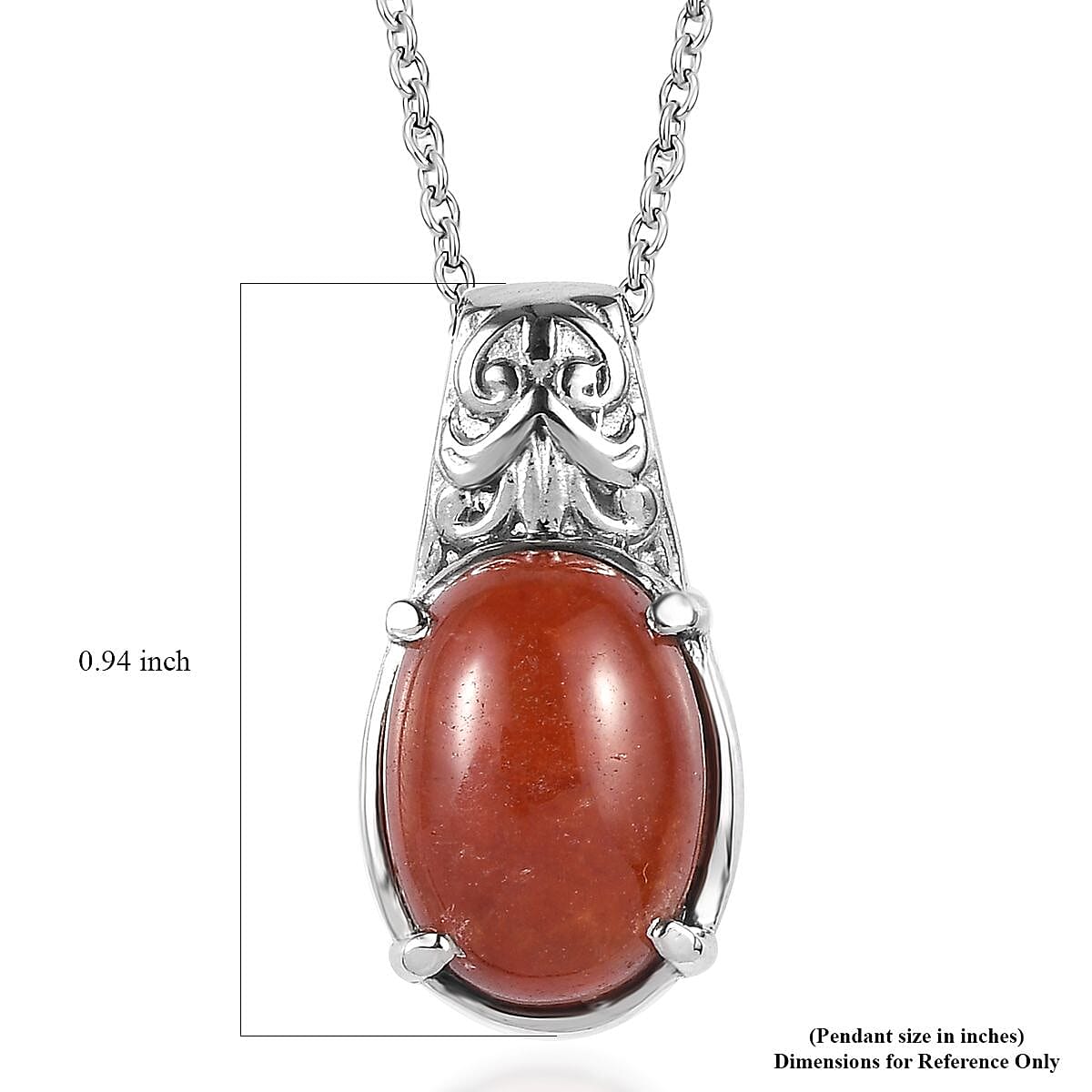 Red Jade (D) 7.25 ctw Pendant Necklace 20 Inches in Stainless Steel 