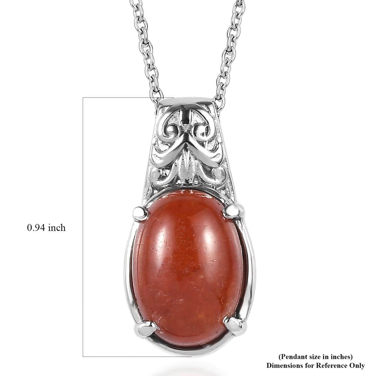 Red Jade (D) 7.25 ctw Pendant Necklace 20 Inches in Stainless Steel  image number 6