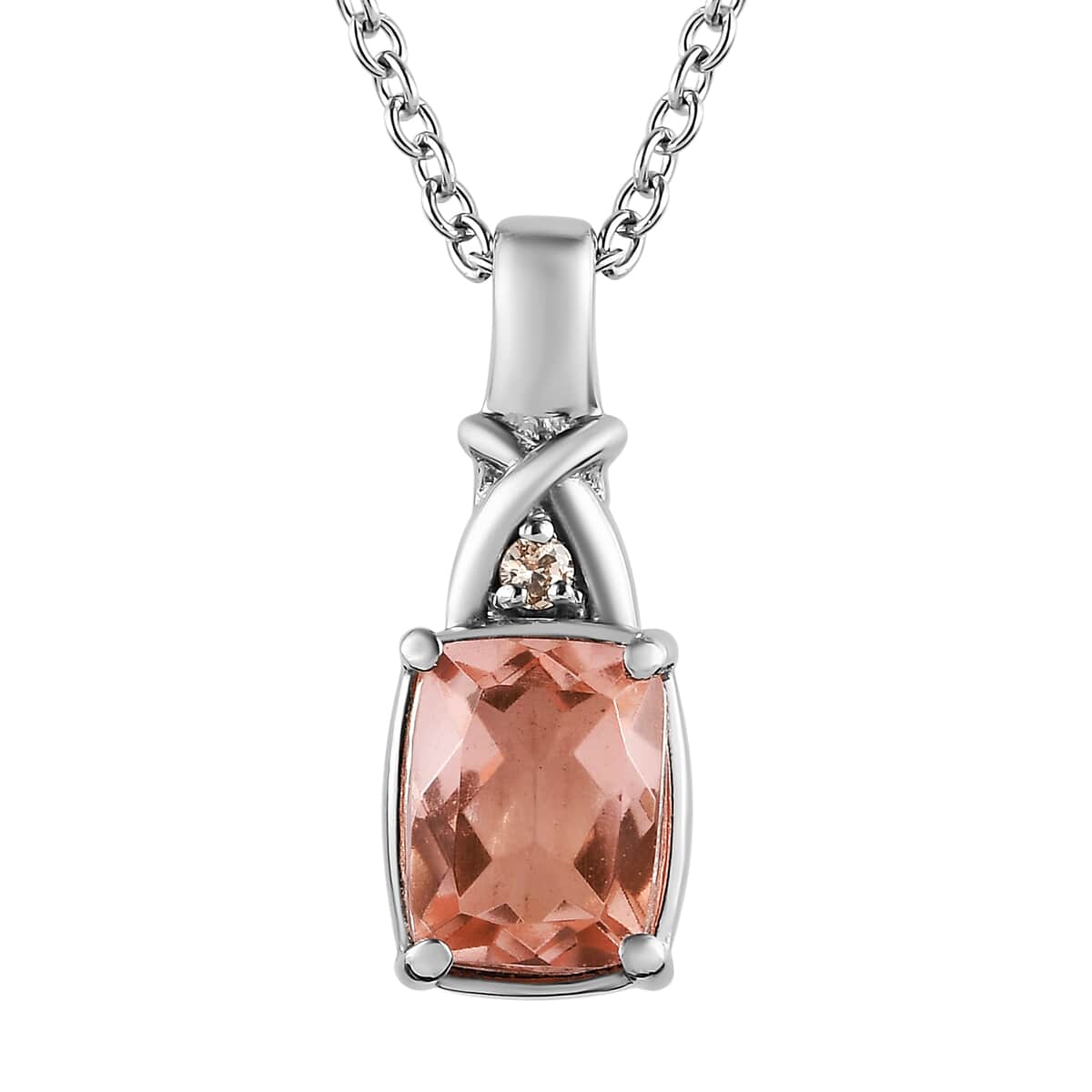 Morganique Quartz (Triplet) and Simulated Champagne Diamond 2.75 ctw Pendant Necklace in Stainless Steel 20 Inches image number 0