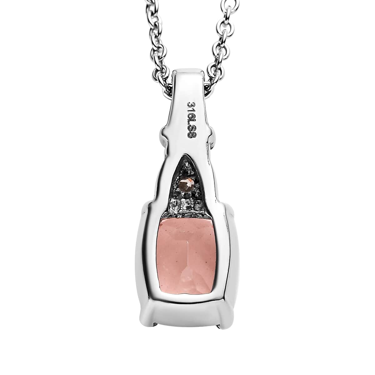 Morganique Quartz (Triplet) and Simulated Champagne Diamond 2.75 ctw Pendant Necklace in Stainless Steel 20 Inches image number 4