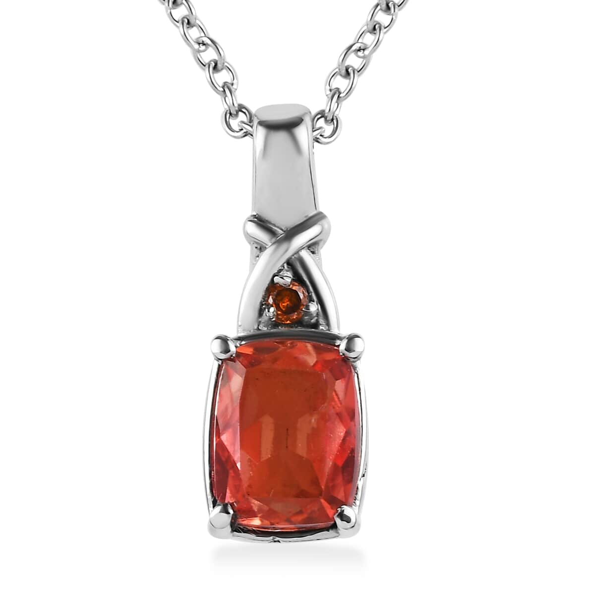 Padparadscha Quartz (Triplet) and Simulated Orange Diamond 2.50 ctw Pendant Necklace in Stainless Steel 20 Inches image number 0