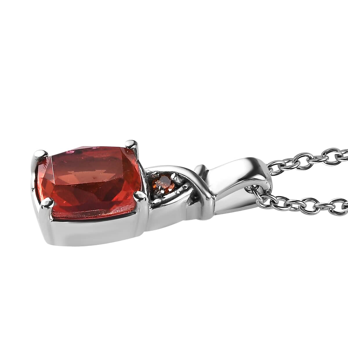 Padparadscha Quartz (Triplet) and Simulated Orange Diamond 2.50 ctw Pendant Necklace in Stainless Steel 20 Inches image number 3