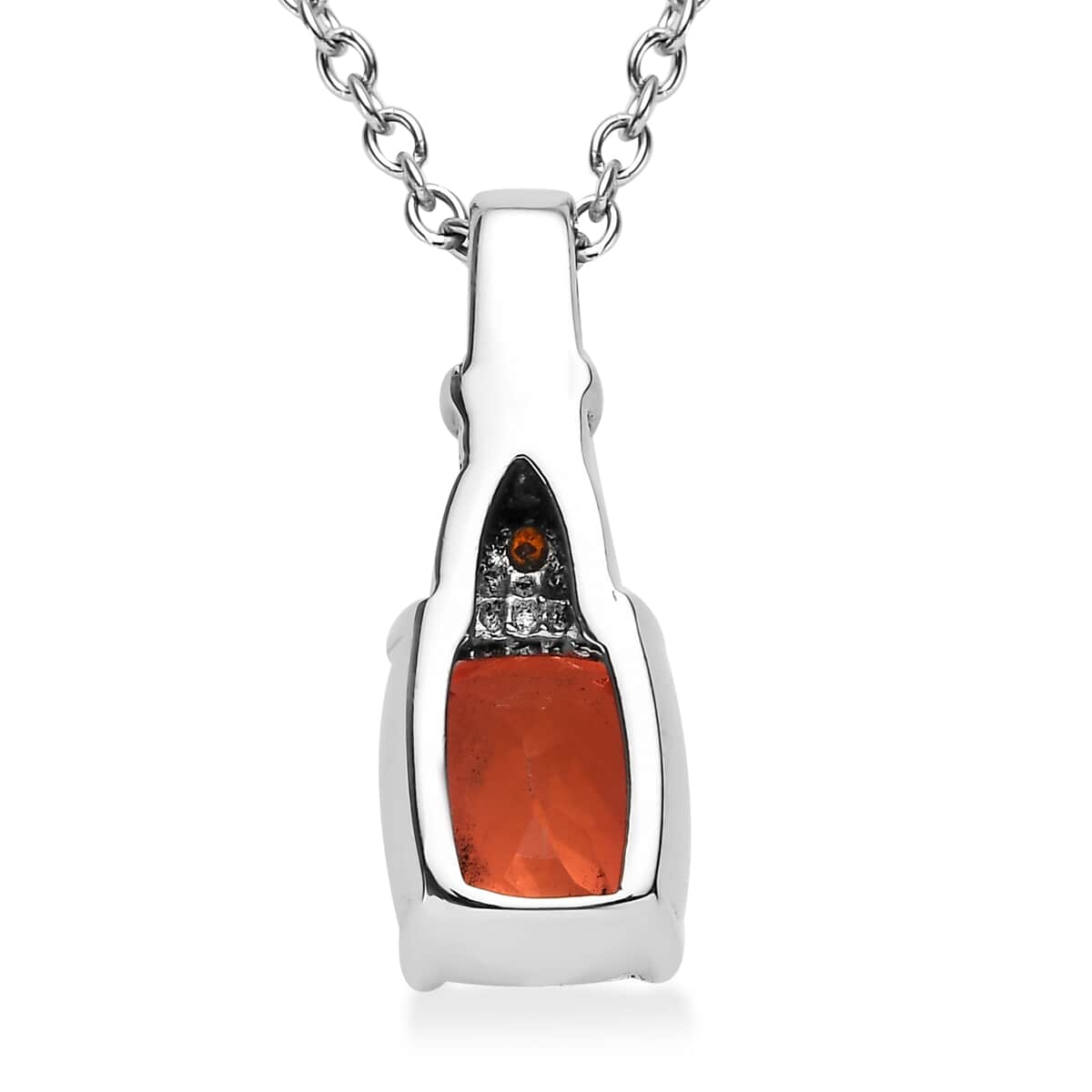 Padparadscha Quartz (Triplet) and Simulated Orange Diamond 2.50 ctw Pendant Necklace in Stainless Steel 20 Inches image number 4