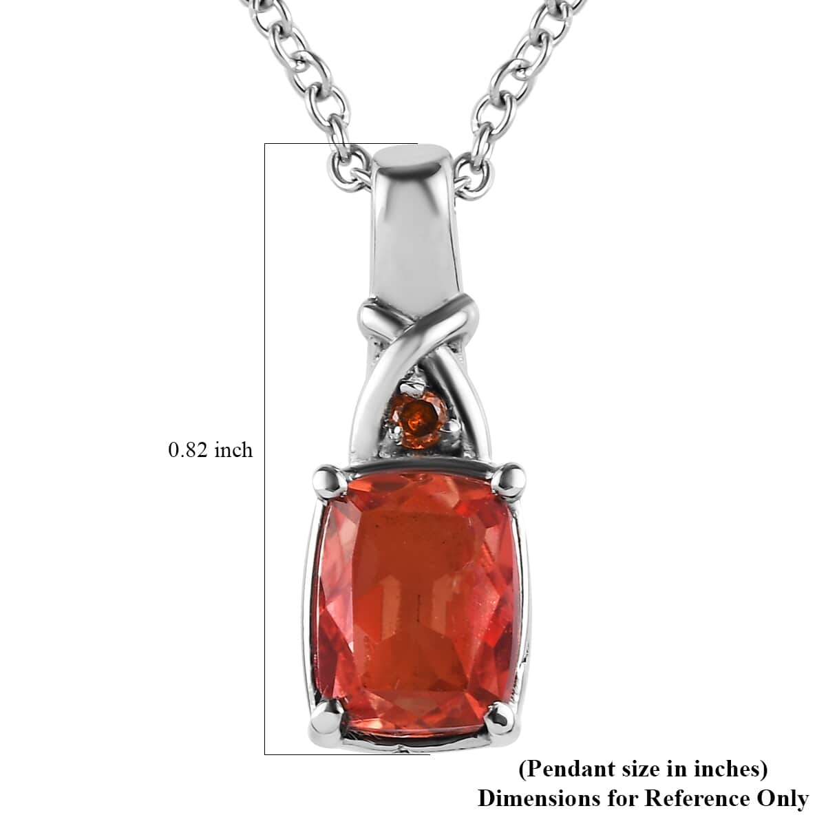 Padparadscha Quartz (Triplet) and Simulated Orange Diamond 2.50 ctw Pendant Necklace in Stainless Steel 20 Inches image number 6