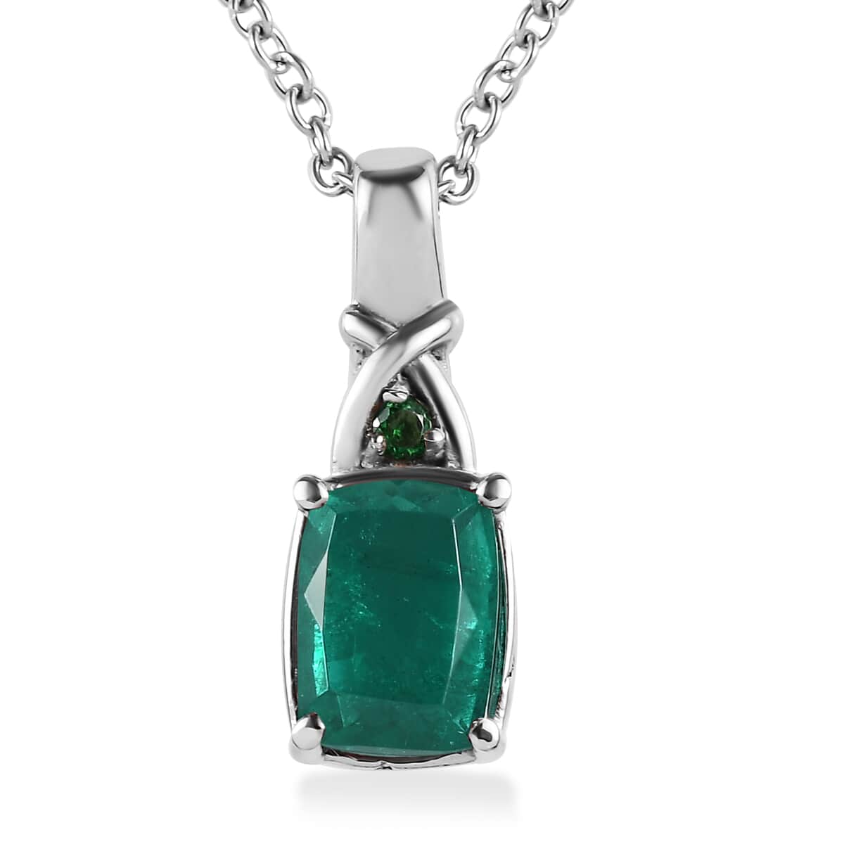 Emeraldine Quartz (Triplet) and Simulated Green Diamond 2.75 ctw Pendant Necklace in Stainless Steel 20 Inches image number 0