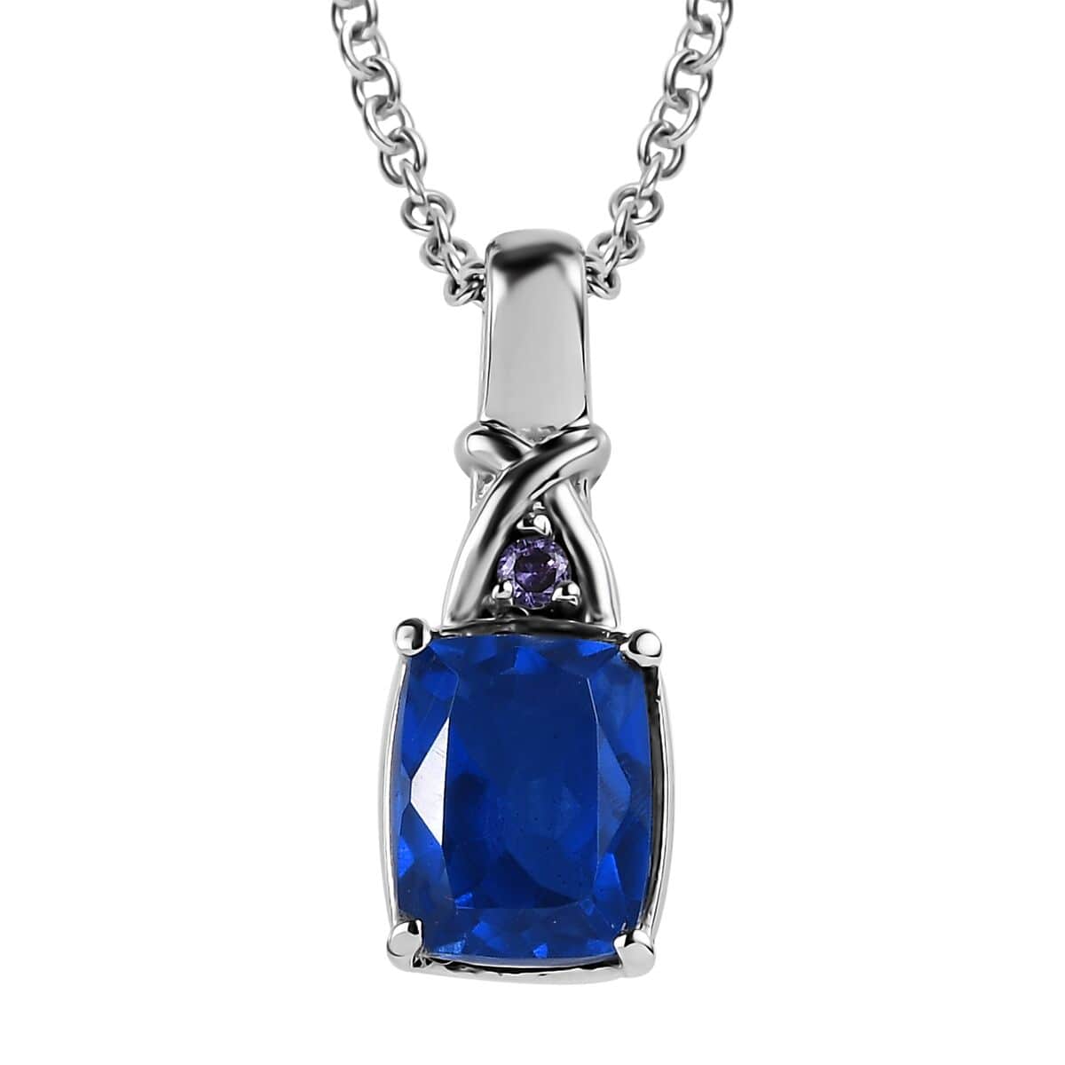 Ceylon Color Quartz (Triplet) and Simulated Tanzanite Diamond 2.60 ctw Pendant Necklace in Stainless Steel 20 Inches image number 0