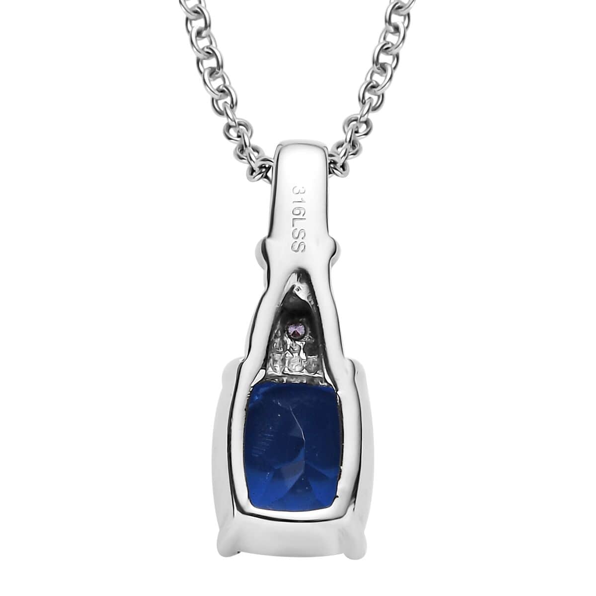 Ceylon Color Quartz (Triplet) and Simulated Tanzanite Diamond 2.60 ctw Pendant Necklace in Stainless Steel 20 Inches image number 4