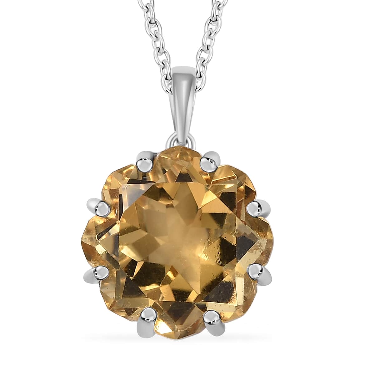 Lotus Cut Brazilian Citrine 10.50 ctw Pendant Necklace 20 Inches in Rhodium Over Sterling Silver image number 0