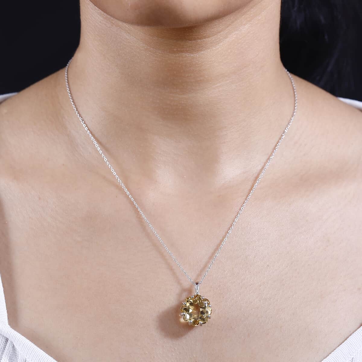 Lotus Cut Brazilian Citrine 10.50 ctw Pendant Necklace 20 Inches in Rhodium Over Sterling Silver image number 2