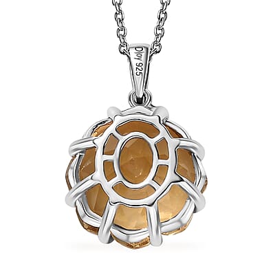 Lotus Cut Brazilian Citrine 10.50 ctw Pendant Necklace 20 Inches in Rhodium Over Sterling Silver