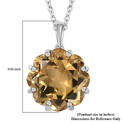 Lotus Cut Brazilian Citrine 10.50 ctw Pendant Necklace 20 Inches in Rhodium Over Sterling Silver