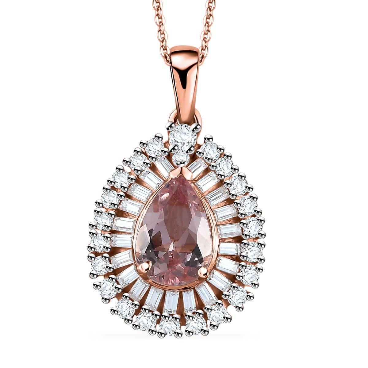 Premium Pink Morganite and Moissanite Pendant Necklace 20 Inches in 18K Vermeil Rose Gold Over Sterling Silver 1.90 ctw image number 0