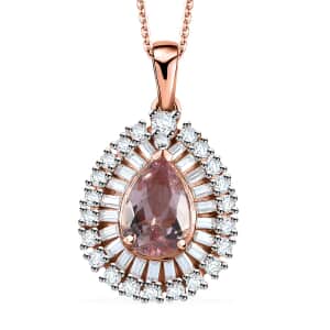 Premium Pink Morganite and Moissanite Pendant Necklace 20 Inches in 18K Vermeil Rose Gold Over Sterling Silver 1.90 ctw