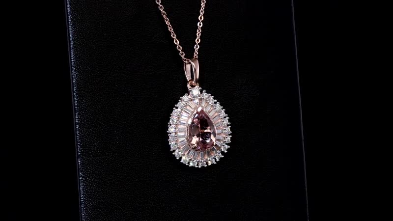 Premium Pink Morganite and Moissanite Pendant Necklace 20 Inches in 18K Vermeil Rose Gold Over Sterling Silver 1.90 ctw