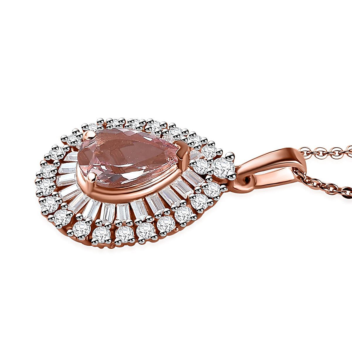 Premium Pink Morganite and Moissanite Pendant Necklace 20 Inches in 18K Vermeil Rose Gold Over Sterling Silver 1.90 ctw