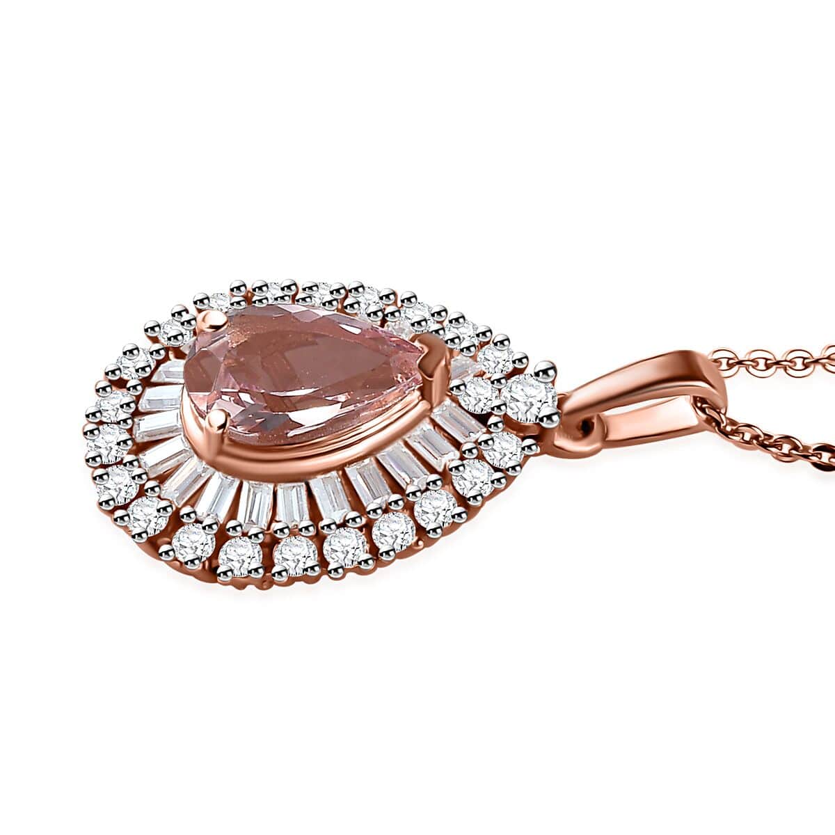 Premium Pink Morganite and Moissanite Pendant Necklace 20 Inches in 18K Vermeil Rose Gold Over Sterling Silver 1.90 ctw image number 3