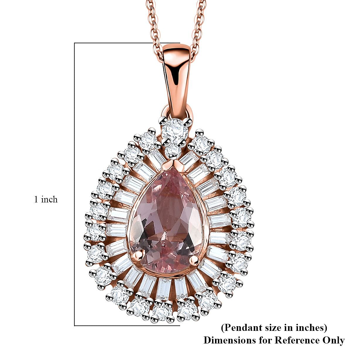 Premium Pink Morganite and Moissanite Pendant Necklace 20 Inches in 18K Vermeil Rose Gold Over Sterling Silver 1.90 ctw