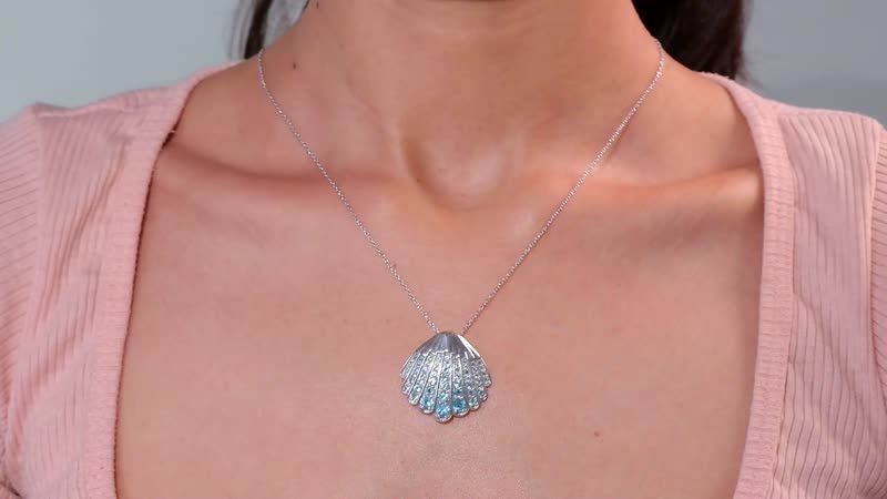 Premium Betroka Blue Apatite 3.00 ctw Sea-Shell Pendant Necklace in Rhodium Over Sterling Silver 20 Inches