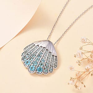 Premium Betroka Blue Apatite 3.00 ctw Sea-Shell Pendant Necklace in Rhodium Over Sterling Silver 20 Inches