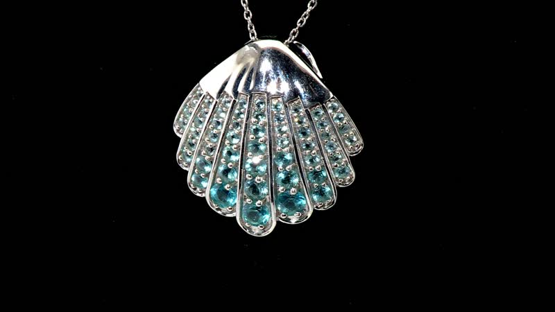 Premium Betroka Blue Apatite 3.00 ctw Sea-Shell Pendant Necklace in Rhodium Over Sterling Silver 20 Inches