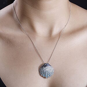 Premium Betroka Blue Apatite 3.00 ctw Sea-Shell Pendant Necklace in Rhodium Over Sterling Silver 20 Inches