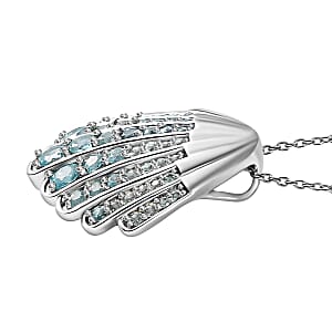 Premium Betroka Blue Apatite 3.00 ctw Sea-Shell Pendant Necklace in Rhodium Over Sterling Silver 20 Inches