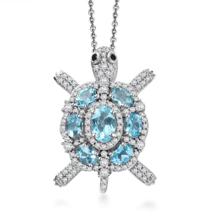 Premium Betroka Blue Apatite and Multi Genstone 2.85 ctw Turle Pendant Necklace in Rhodium Over Sterling Silver 20 Inches