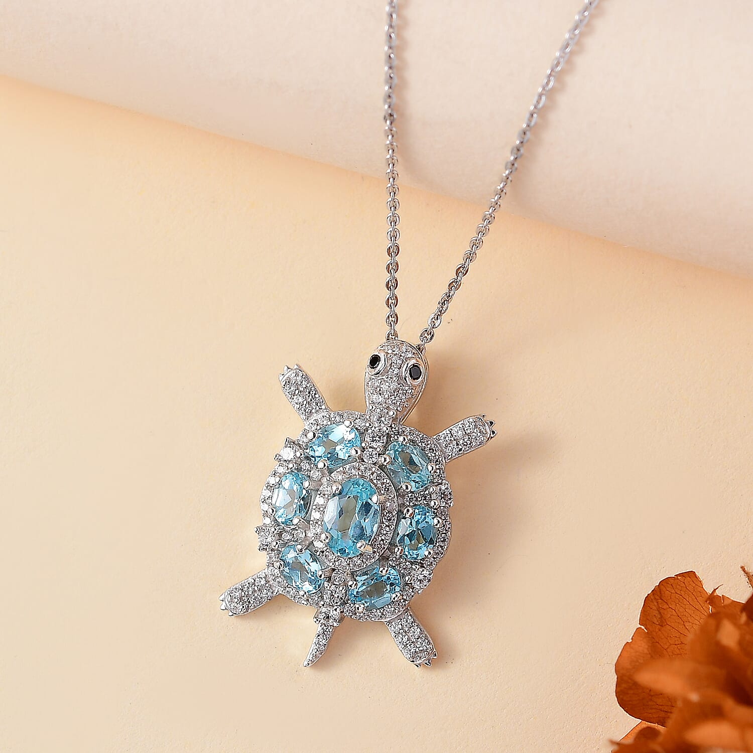 Premium Betroka Blue Apatite and Multi Genstone 2.85 ctw Turle Pendant Necklace in Rhodium Over Sterling Silver 20 Inches