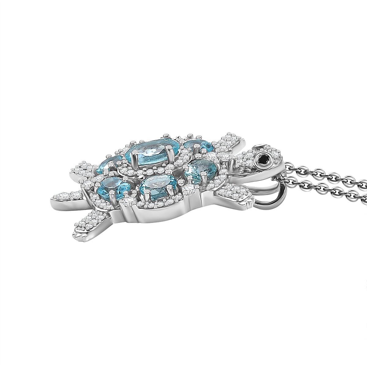 Premium Betroka Blue Apatite and Multi Genstone 2.85 ctw Turle Pendant Necklace in Rhodium Over Sterling Silver 20 Inches image number 3