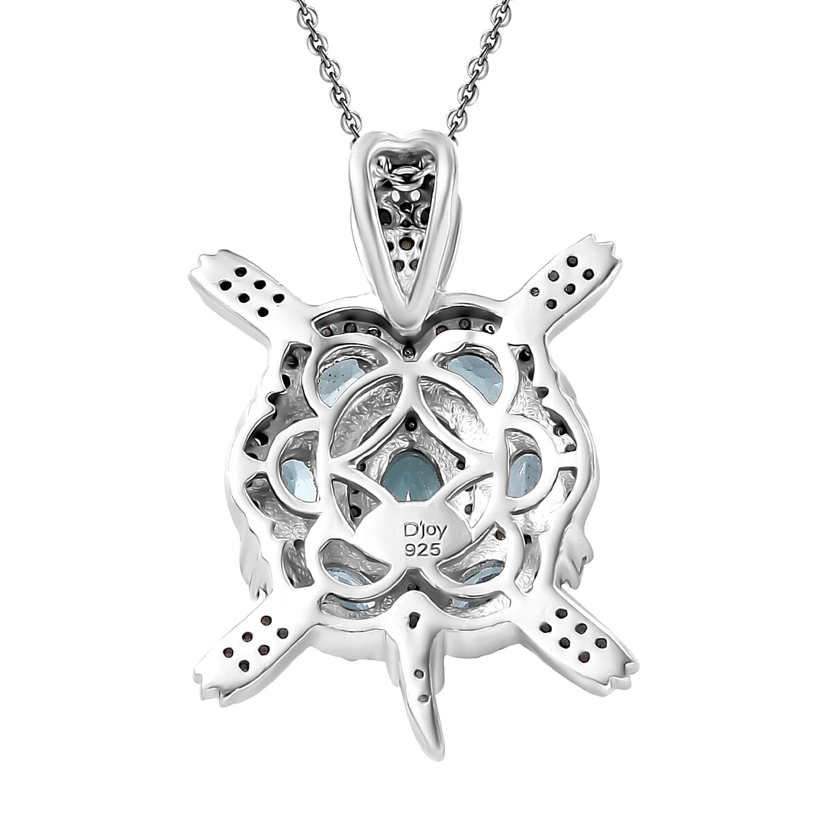 Premium Betroka Blue Apatite and Multi Genstone 2.85 ctw Turle Pendant Necklace in Rhodium Over Sterling Silver 20 Inches