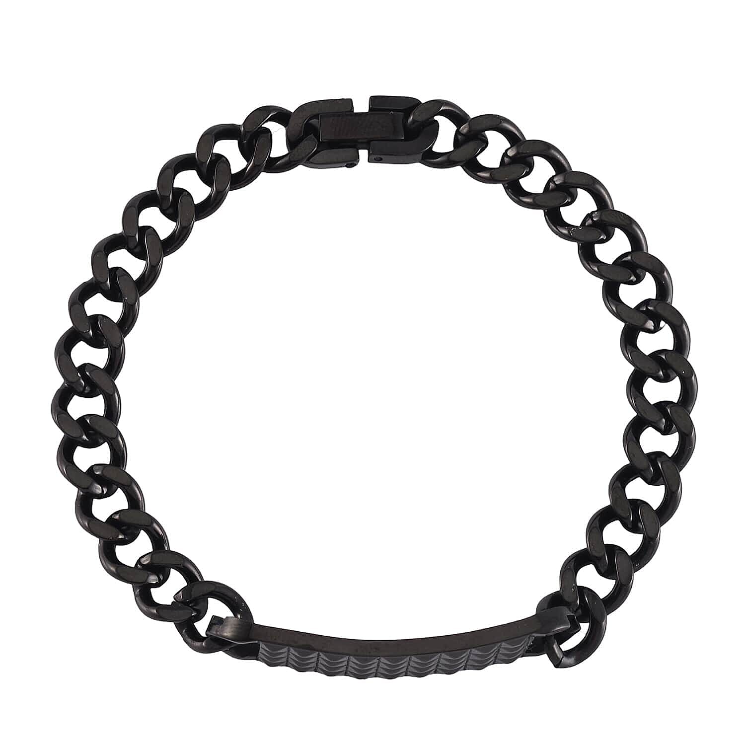 Set of 3 Texture Dog Tag Men's Bracelet (8in) and Pendant Necklace (24 Inches) in ION Plated YG, Black and Stainless Steel