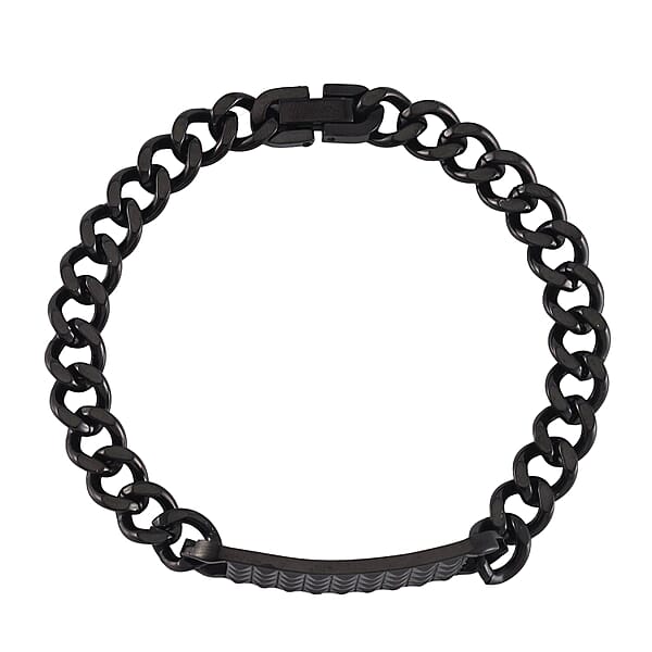 Set of 3 Texture Dog Tag Men's Bracelet (8in) and Pendant Necklace (24 Inches) in ION Plated YG, Black and Stainless Steel