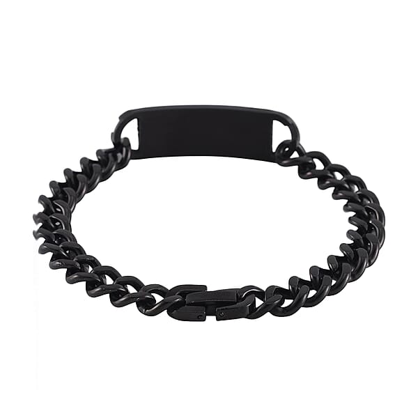 Set of 3 Texture Dog Tag Men's Bracelet (8in) and Pendant Necklace (24 Inches) in ION Plated YG, Black and Stainless Steel