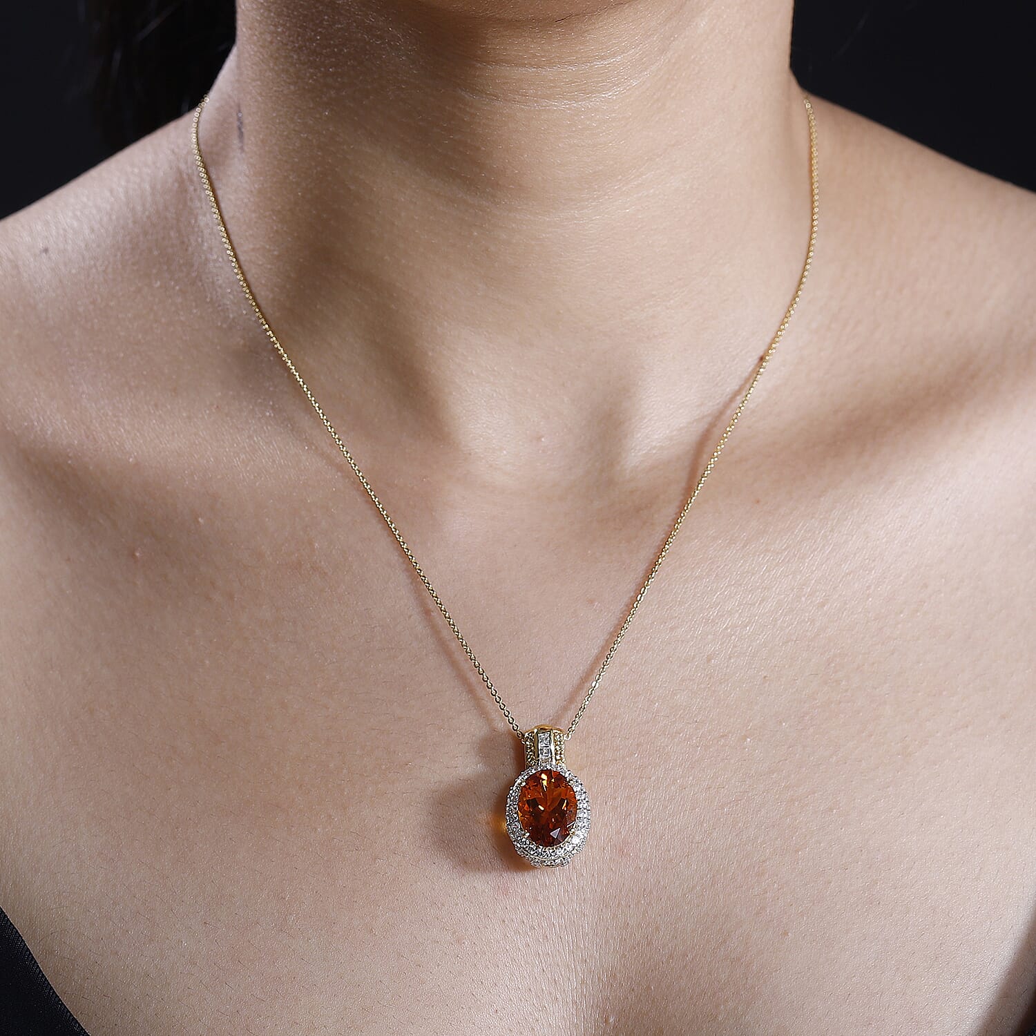 Premium Santa Ana Madeira Citrine and Multi Gemstone 6.70 ctw Halo Pendant Necklace in 14K Vermeil Yellow Gold Over Sterling Silver 20 Inches