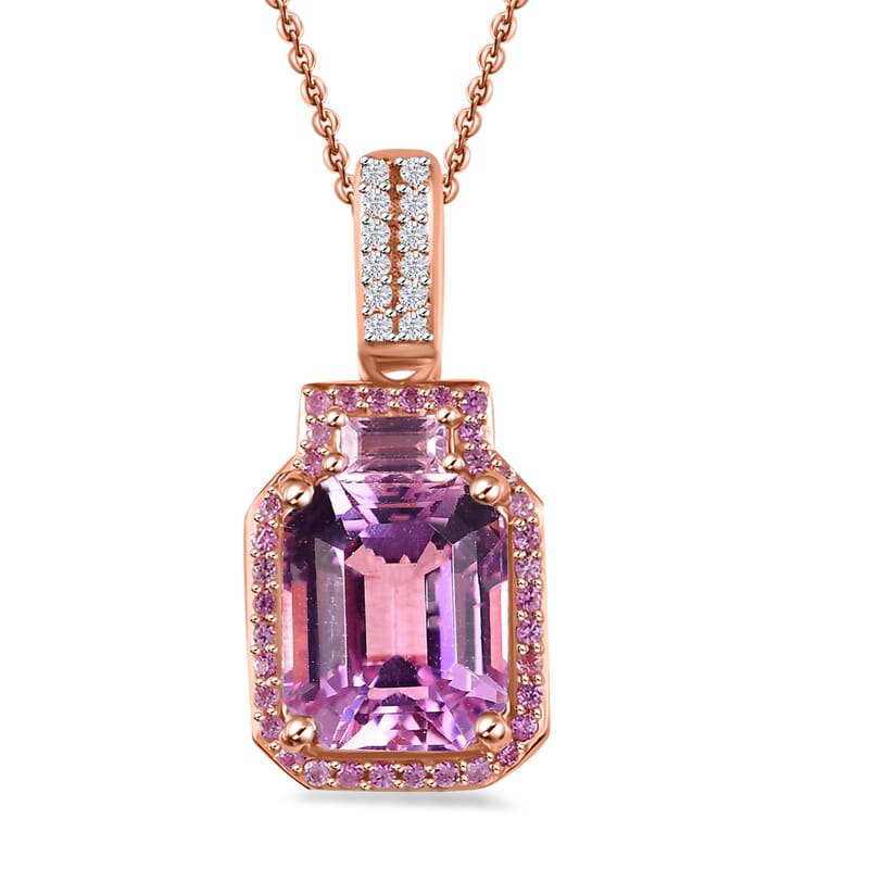 Premium Kunzite and Multi Gemstone 4.60 ctw Pendant Necklace in Vermeil Rose Gold Over Sterling Silver 20 Inches