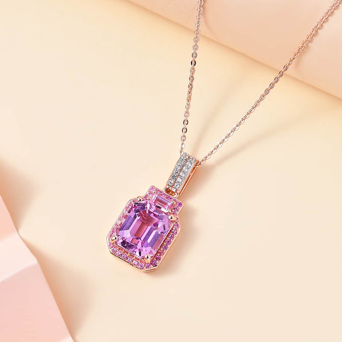 TLV Premium Kunzite, Multi Gemstone Pendant Necklace (20 Inches) in Vermeil RG Over Sterling Silver 4.60 ctw image number 1