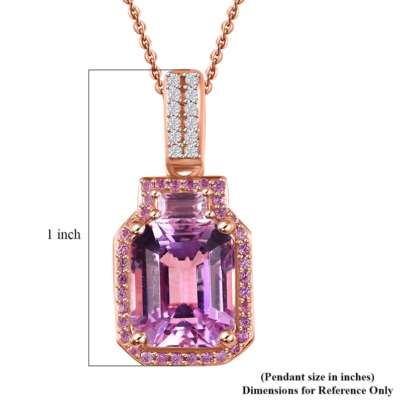 Premium Kunzite and Multi Gemstone 4.60 ctw Pendant Necklace in Vermeil Rose Gold Over Sterling Silver 20 Inches