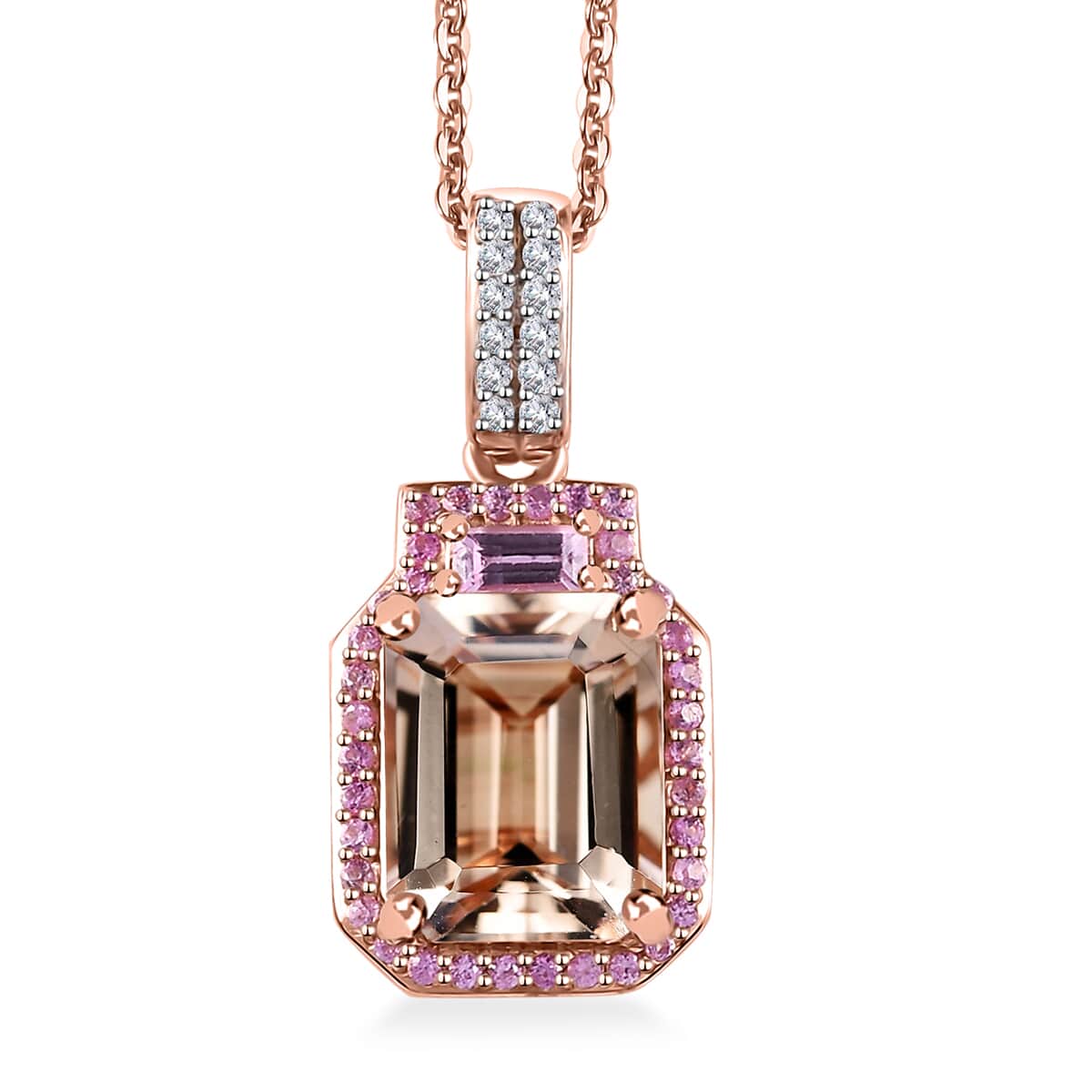 Premium Marropino Morganite and Multi Gemstone 3.75 ctw Pendant Necklace in Vermeil Rose Gold Over Sterling Silver 20 Inches image number 0