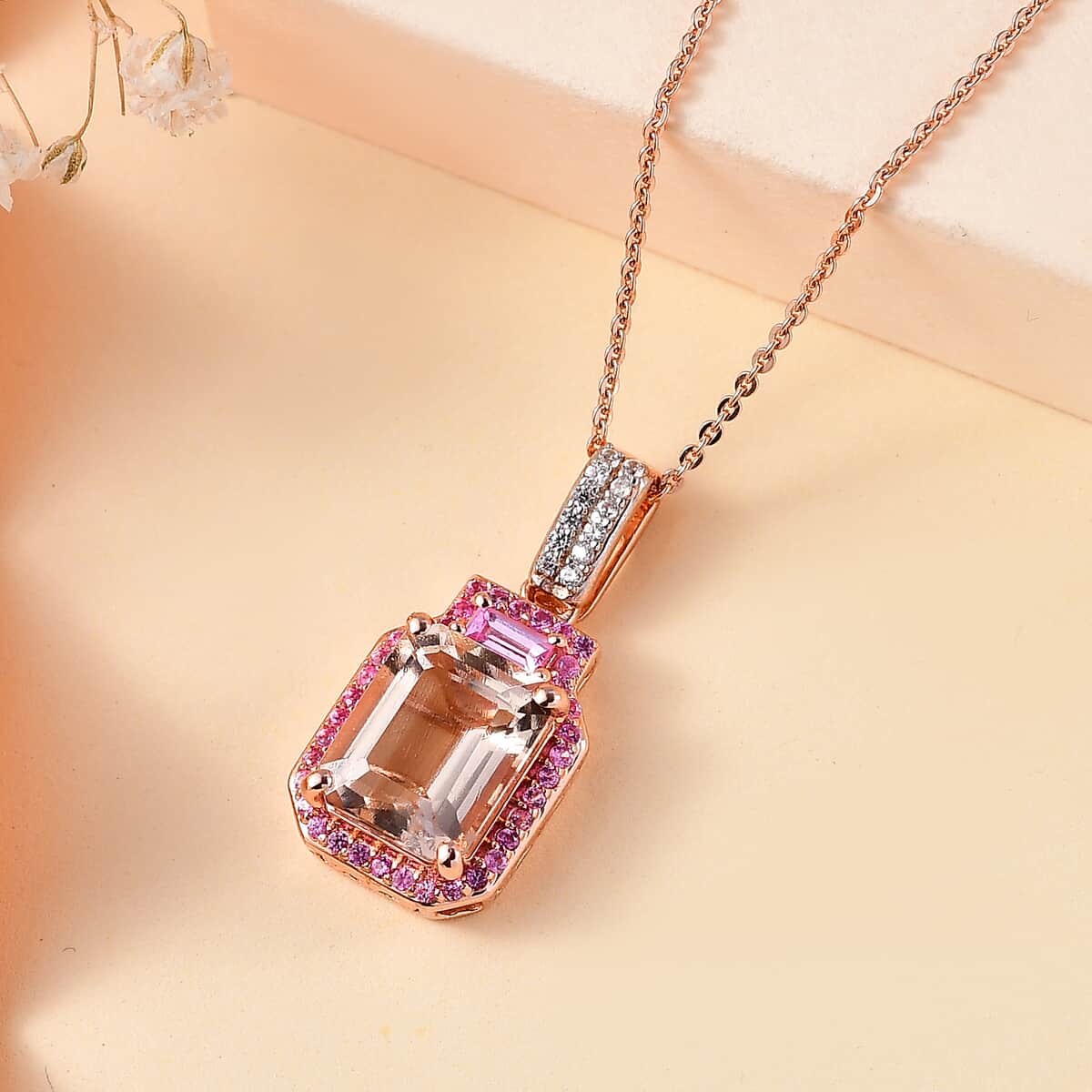 Premium Marropino Morganite and Multi Gemstone 3.75 ctw Pendant Necklace in Vermeil Rose Gold Over Sterling Silver 20 Inches image number 1