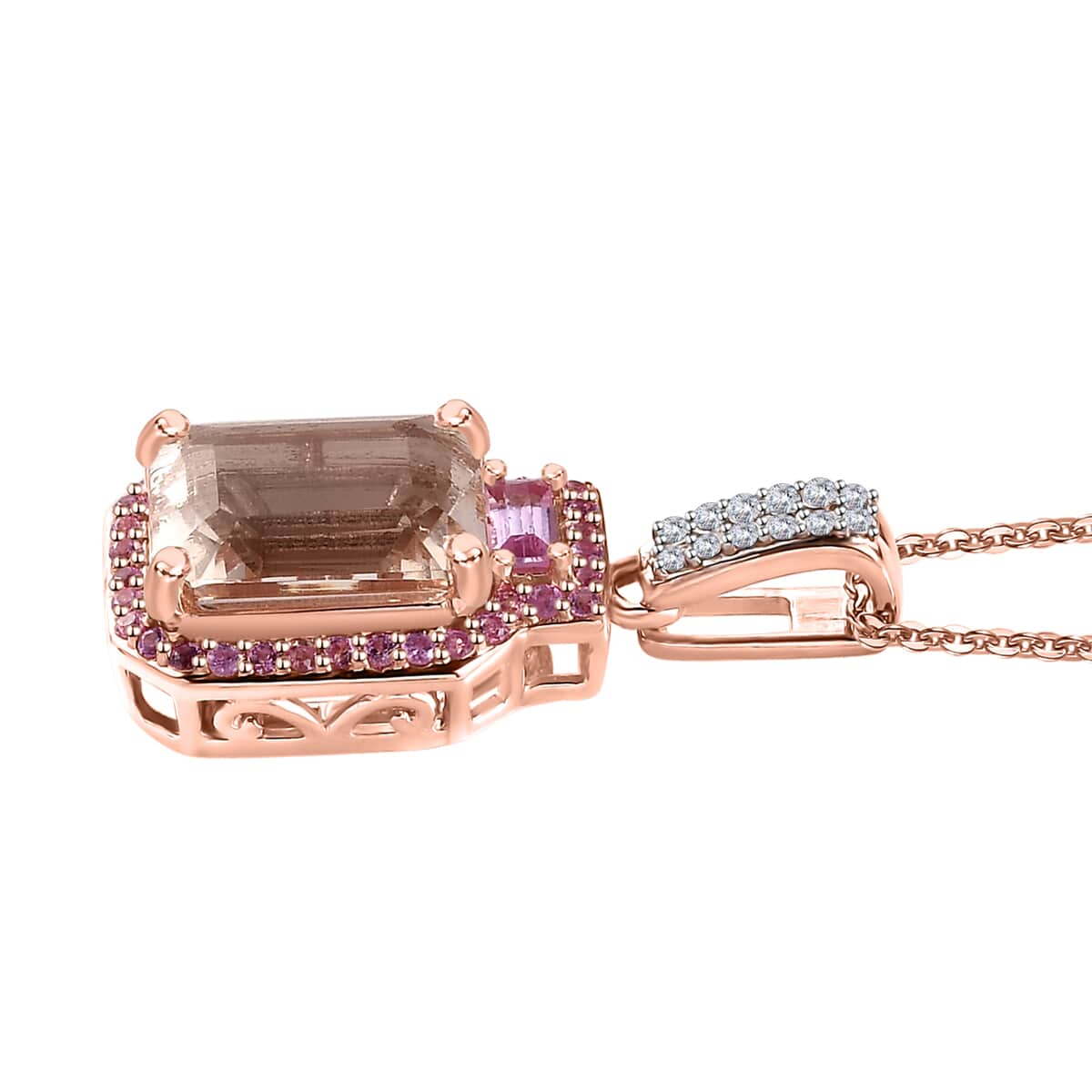 Premium Marropino Morganite and Multi Gemstone 3.75 ctw Pendant Necklace in Vermeil Rose Gold Over Sterling Silver 20 Inches image number 2