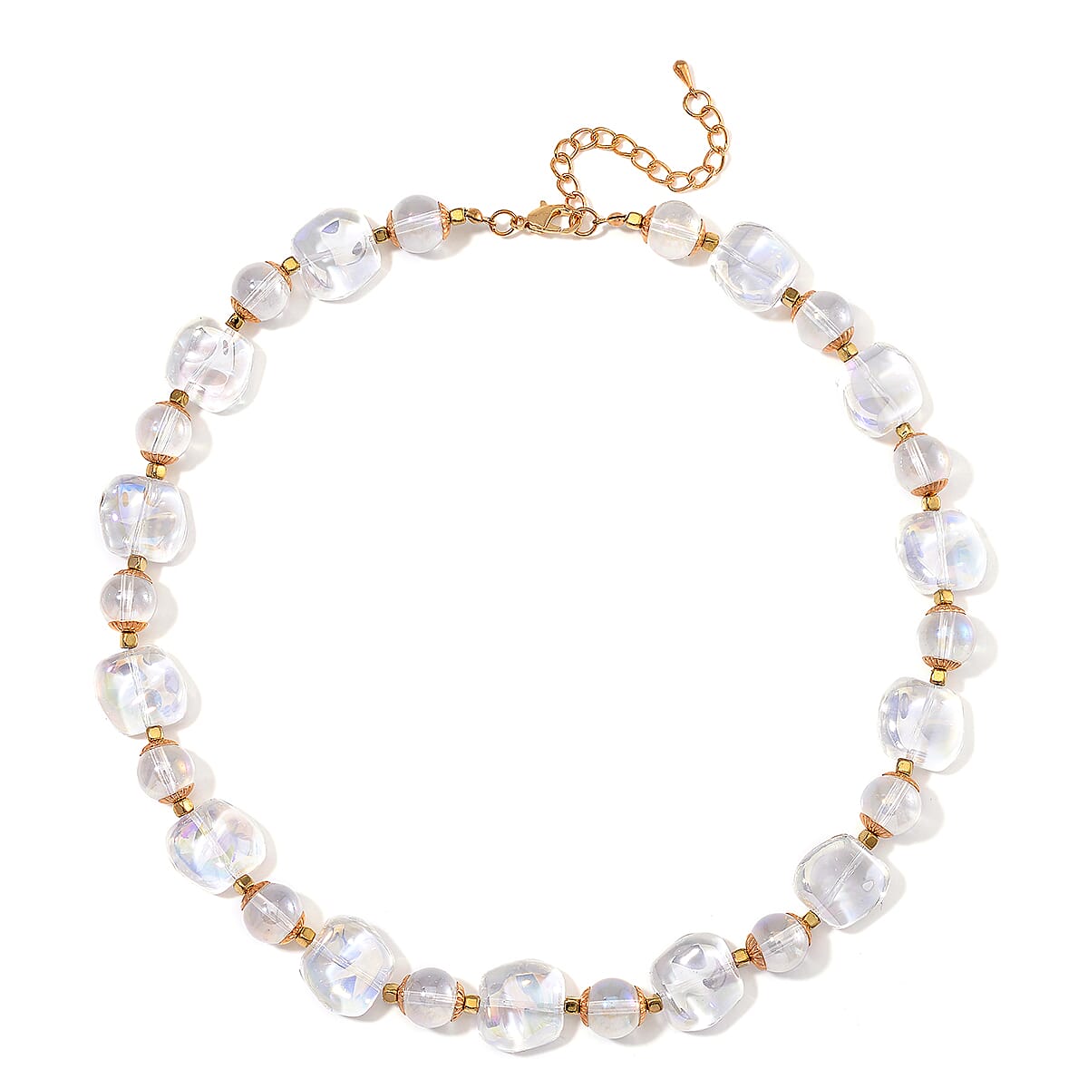 Aurora Borealis Glass and Aurora Borealis Austrian Crystal Necklace 24-26 Inches and Earrings in Goldtone