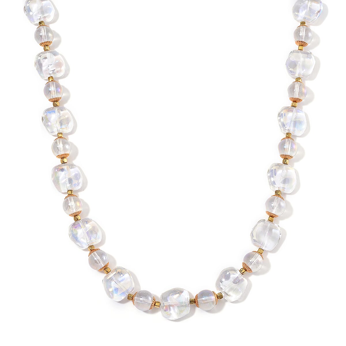 Aurora Borealis Glass and Aurora Borealis Austrian Crystal Necklace 24-26 Inches and Earrings in Goldtone