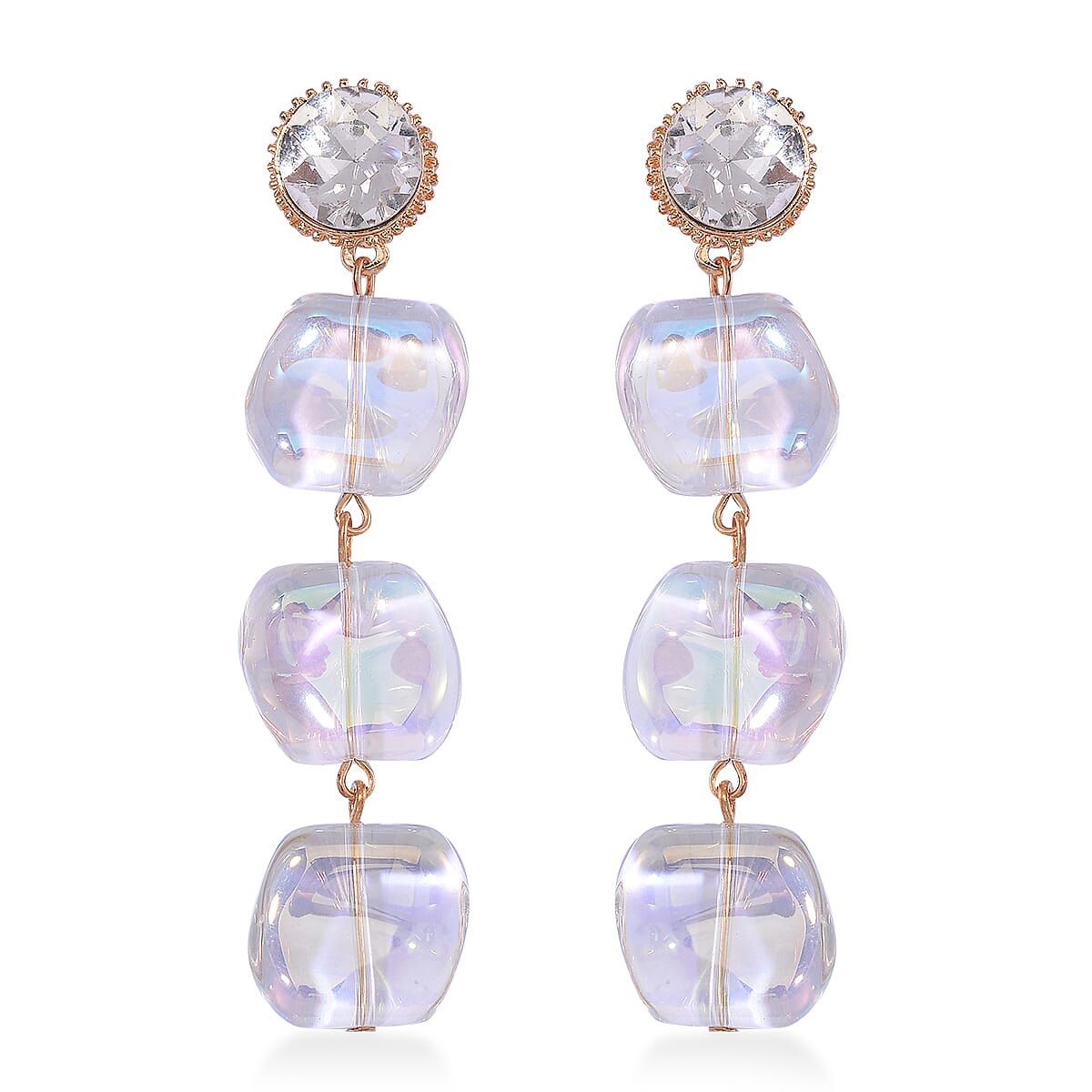 Aurora Borealis Glass and Aurora Borealis Austrian Crystal Necklace 24-26 Inches and Earrings in Goldtone