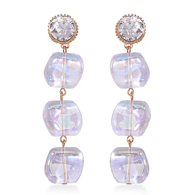 Aurora Borealis Glass and Aurora Borealis Austrian Crystal Necklace 24-26 Inches and Earrings in Goldtone