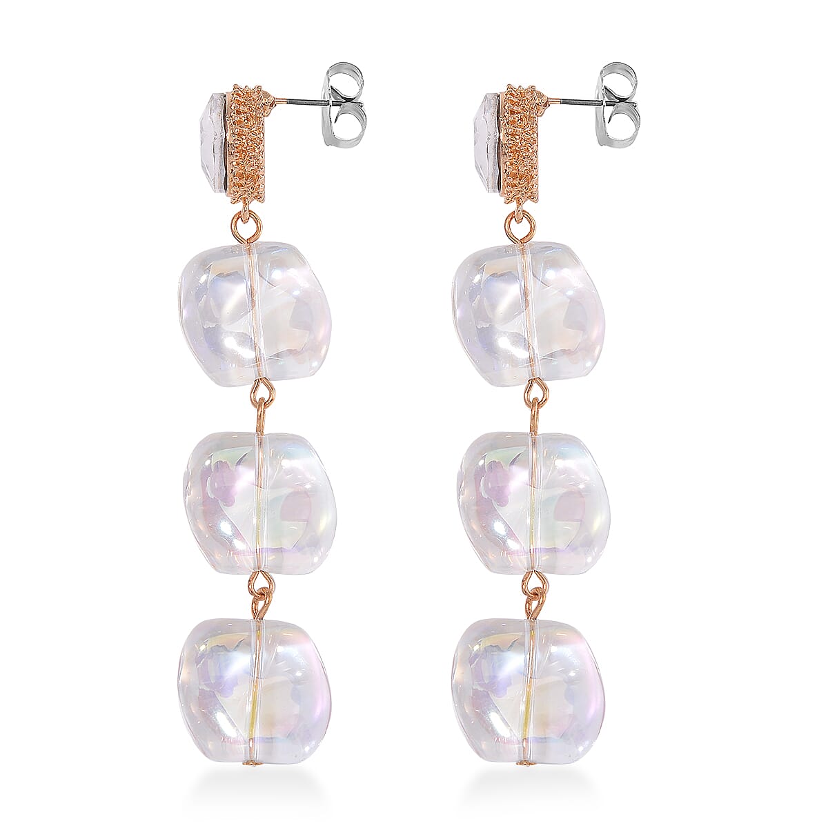 Aurora Borealis Glass and Aurora Borealis Austrian Crystal Necklace 24-26 Inches and Earrings in Goldtone