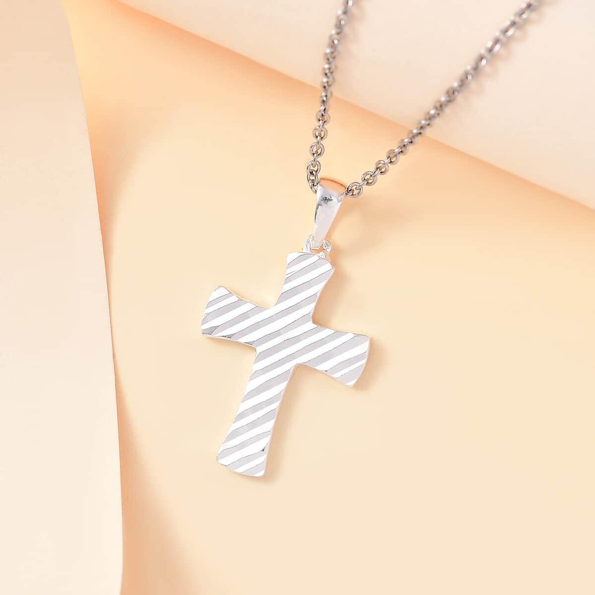 Cross Pendant in Sterling Silver 2.40 Grams with Stainless Steel Necklace 20 Inches image number 1