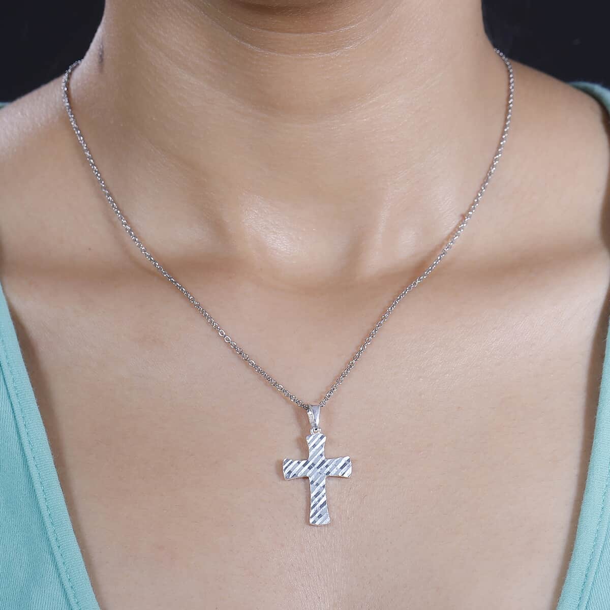 Cross Pendant in Sterling Silver 2.40 Grams with Stainless Steel Necklace 20 Inches image number 2