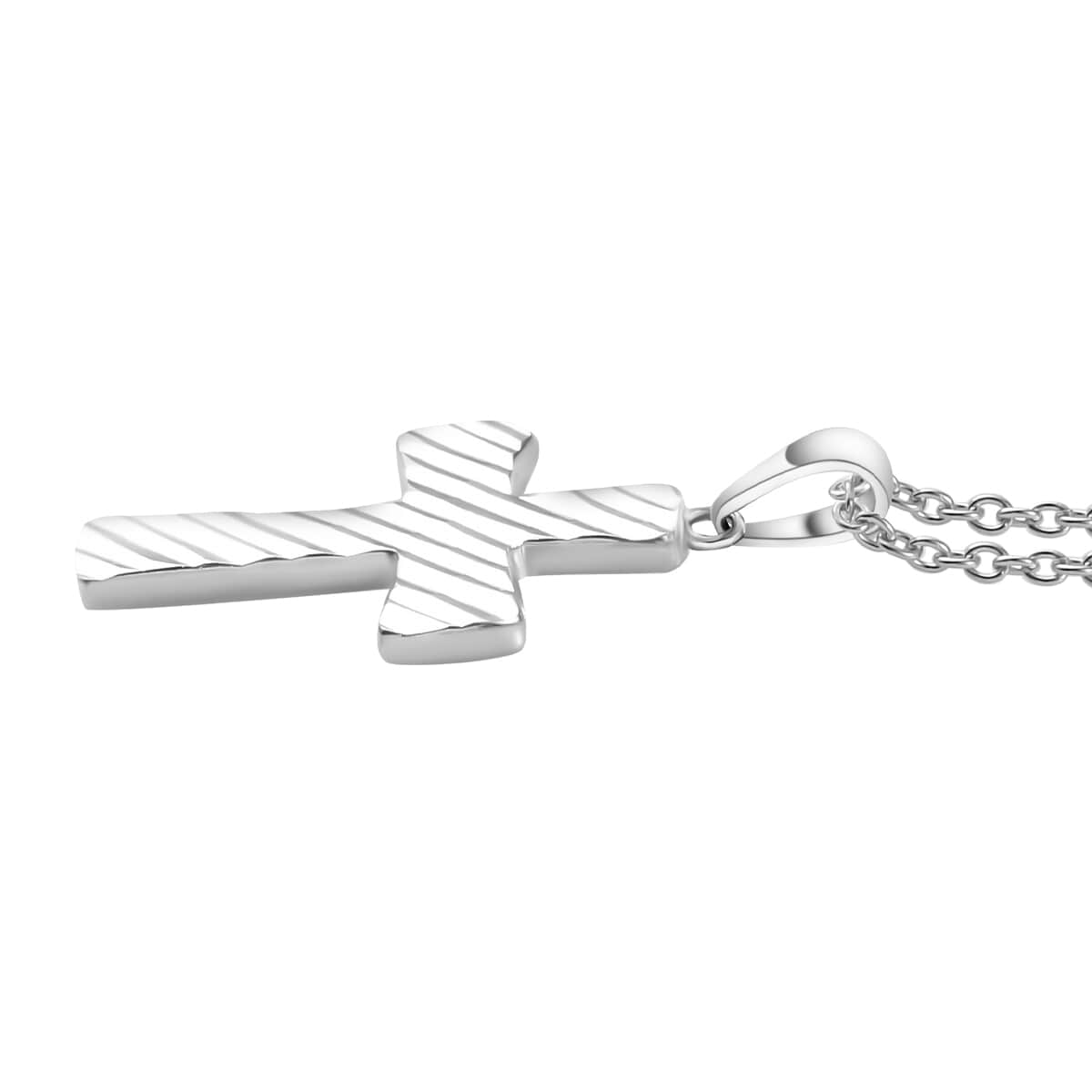 Cross Pendant in Sterling Silver 2.40 Grams with Stainless Steel Necklace 20 Inches image number 3