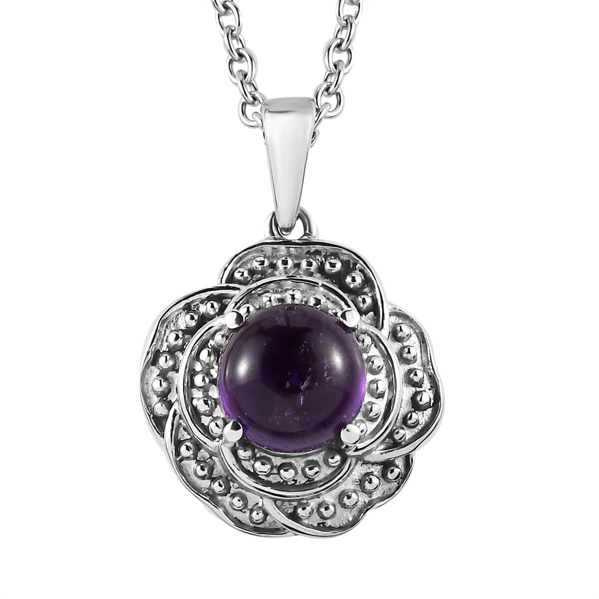 African Amethyst 1.35 ctw Solitaire Pendant Necklace in Stainless Steel 20 Inches image number 0